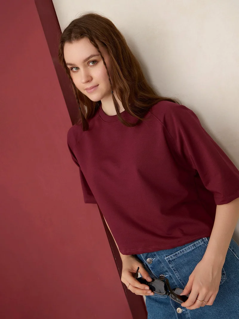 أوجيدر سويت شيرت فضفاض سادة بلون النبيذ